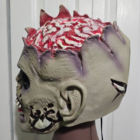 Zombie Latex Mask Exposed Open Brain Glowing Light Up Glowing Bloody Bleeding - Picture 10 of 13